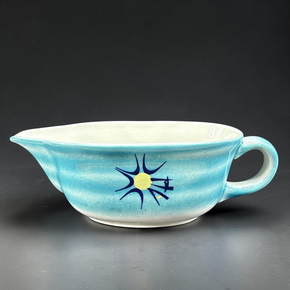 Anfora Vitreous Mexico Atomic Sunburst Gravy Boat Turquoise Blue Ombre Vintage